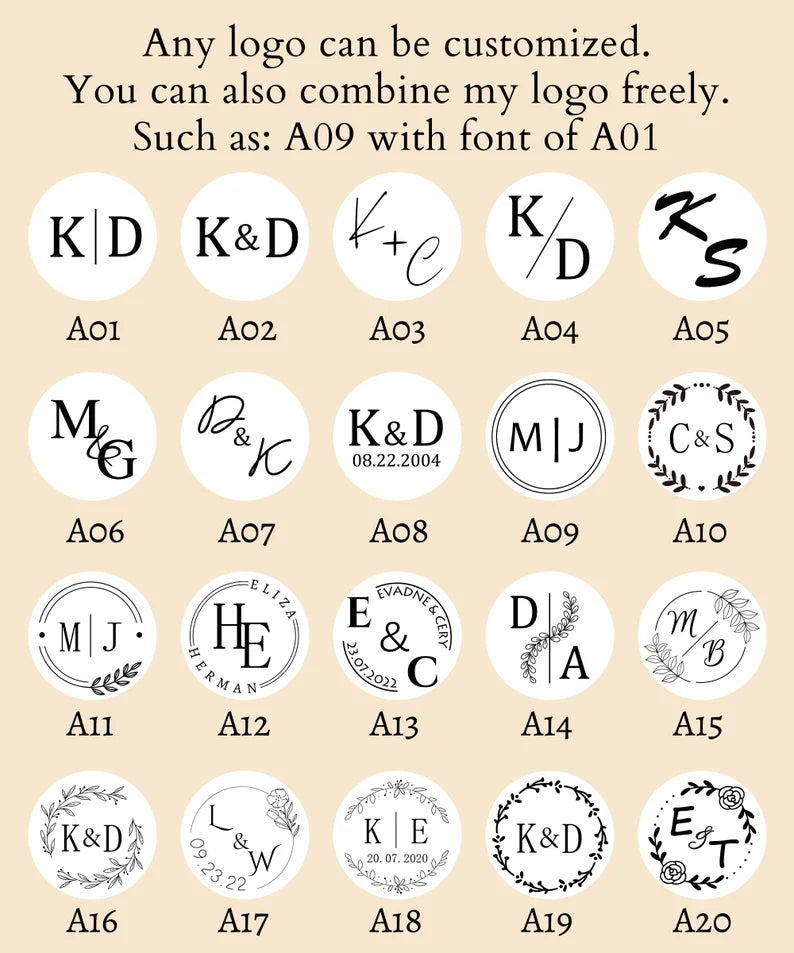 Custom logo wax seal stickers, 40 logo styles, Handmade wax seal stickers, Custom any logo, Self-adhesive wax sticker for wedding invitation